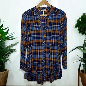 MATILDA JANE Plaid Flannel High Low Ruffle Hem Shirt Fall Autumn Dress Tunic